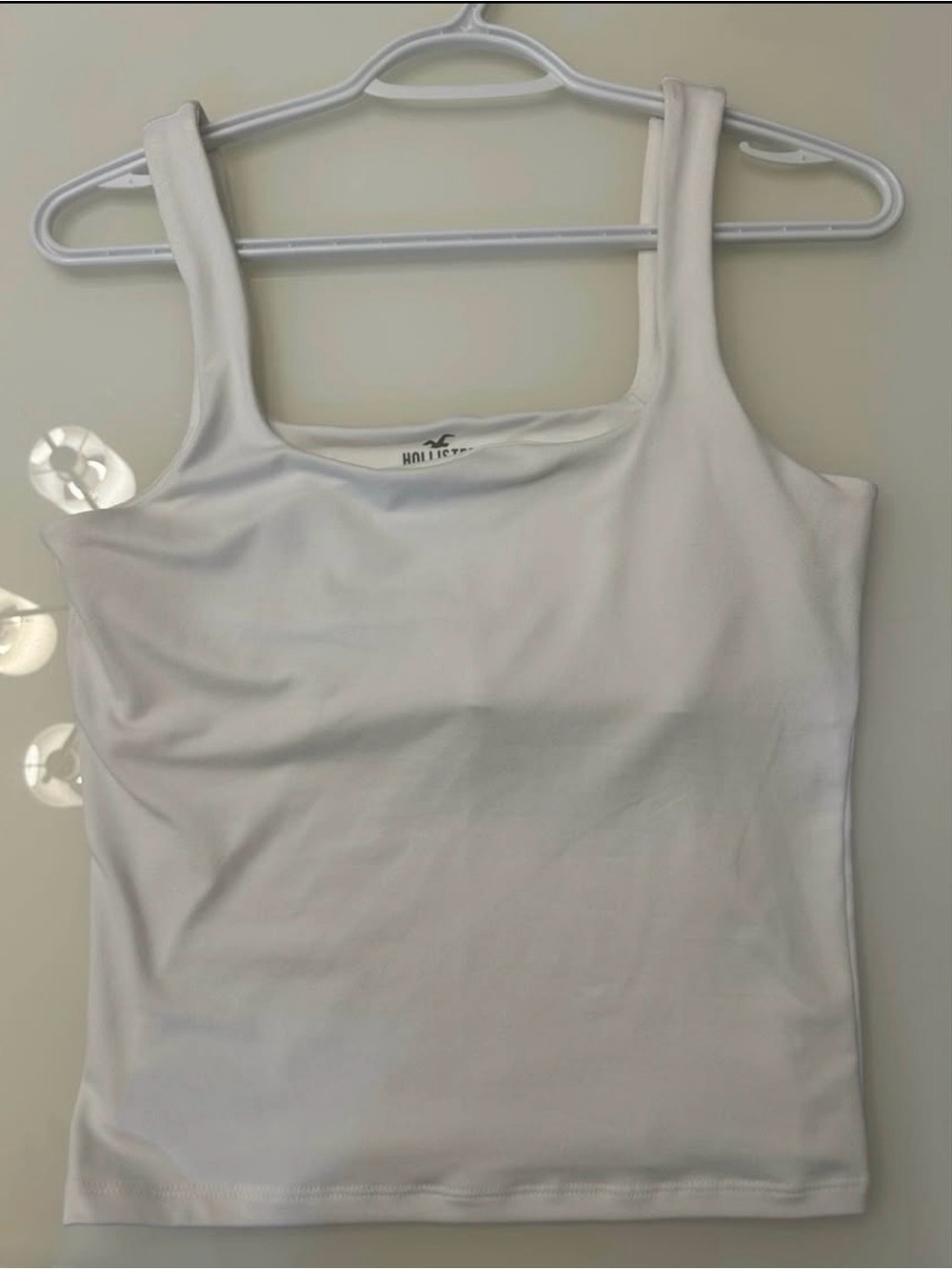 Medium Long Hollister White and light blue Square Neck Tank Top